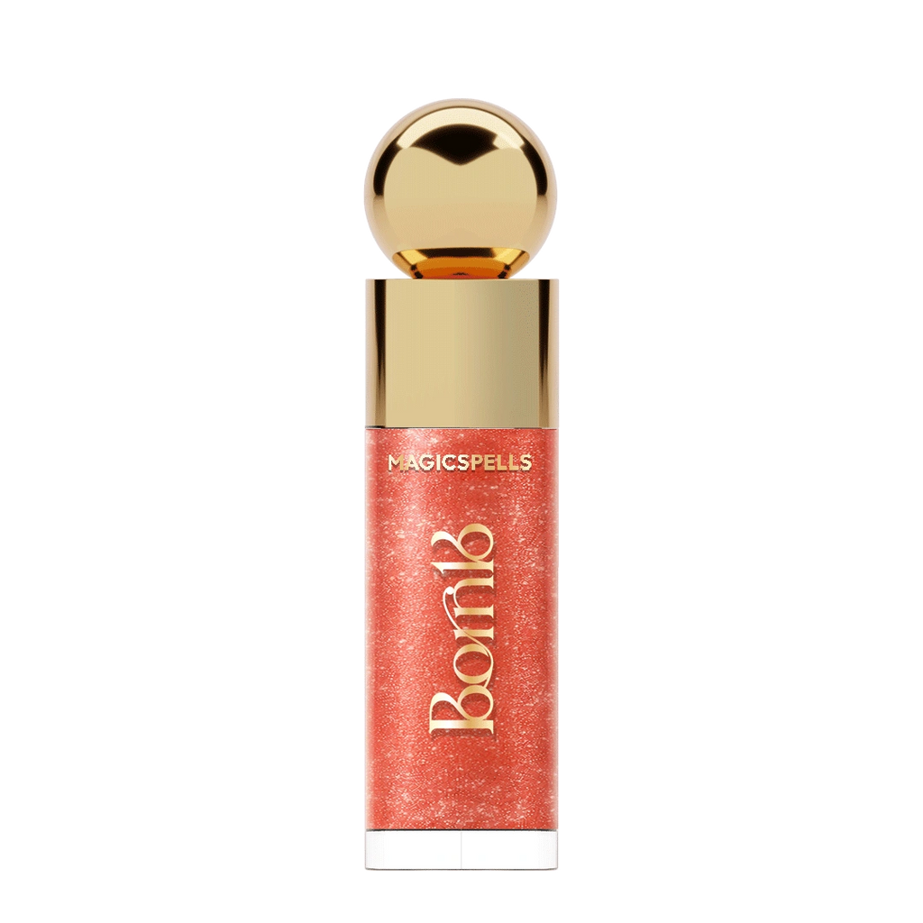 Born16 Magic Spells Brownie Baddy shimmer lip gloss with glossy nude brown sparkle finish