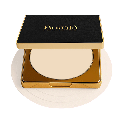 Born18 Crystal Compact - Luxurious black and gold pressed powder in light shade