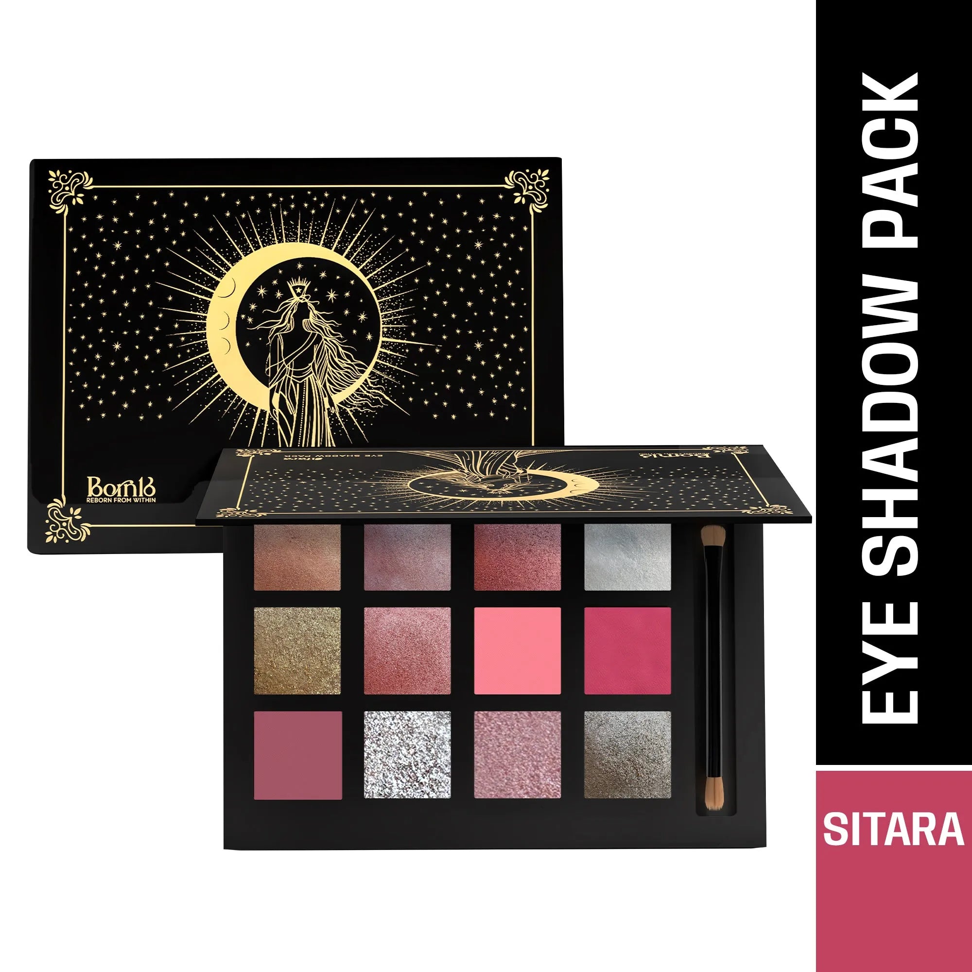Sitara eyeshadow palette by Born16 with nude and shimmer shades