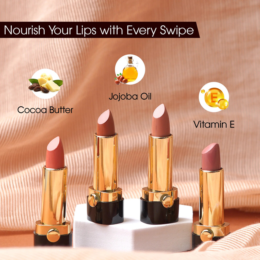 Brown matte lipstick swatch showing smooth, even pigmentation