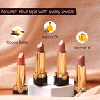 Brown matte lipstick swatch showing smooth, even pigmentation